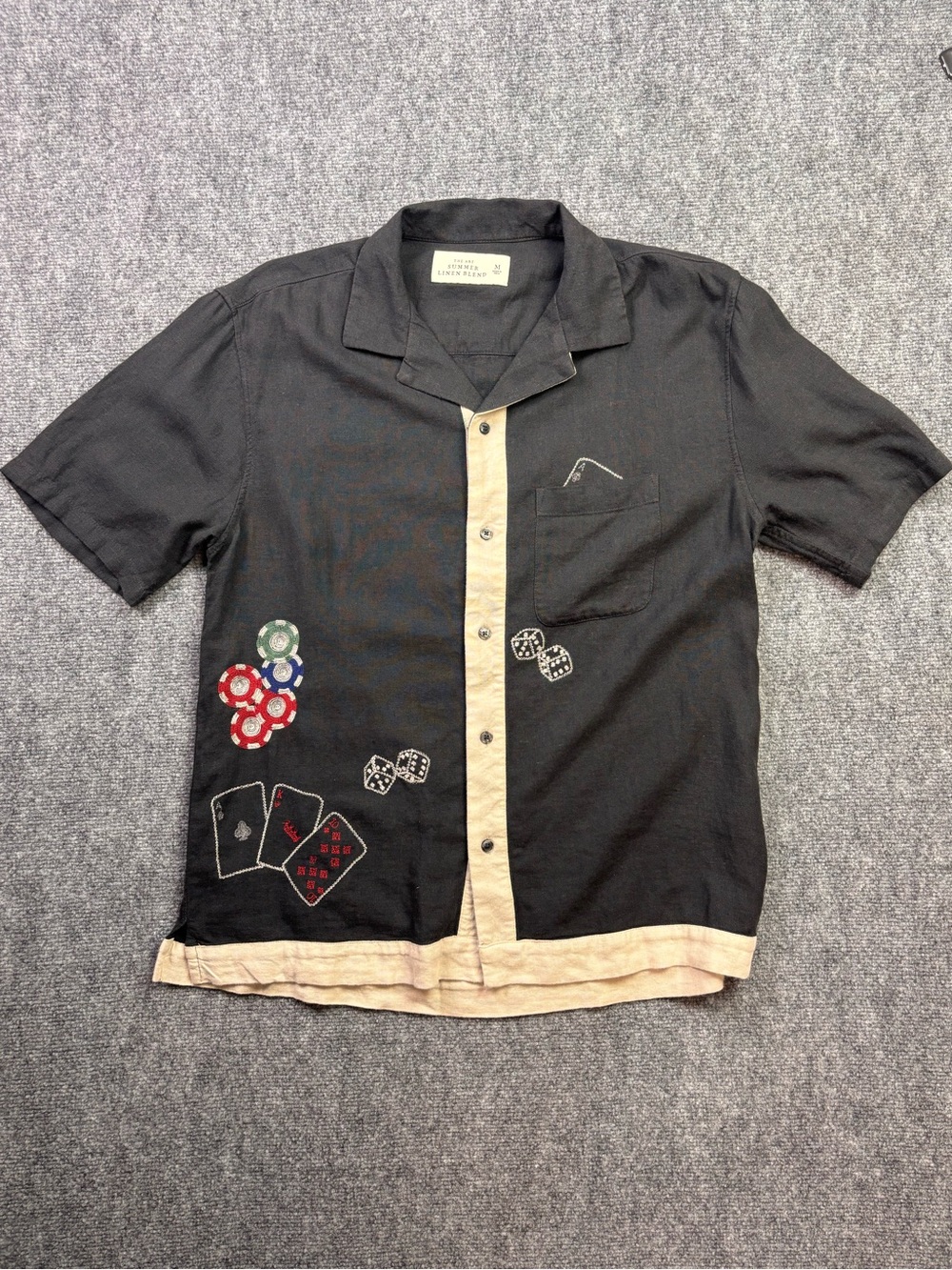 Abercrombie & Fitch Vegas Casino Embroidered Linen Blend Resort Shirt Black